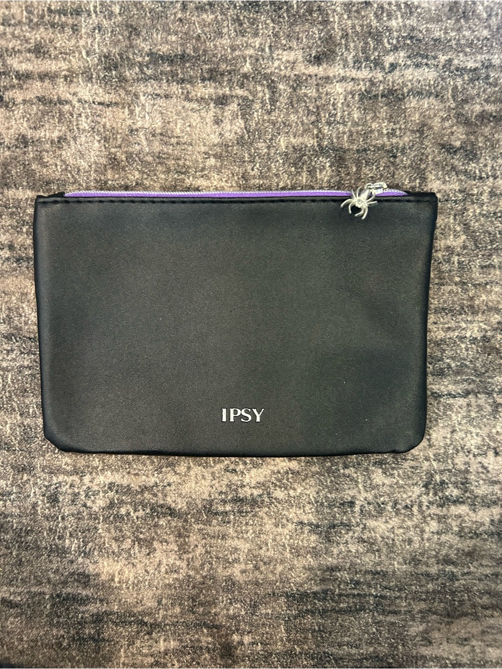 ipsy Black Makeup Pouch with Purple Zipper and Spider Charm